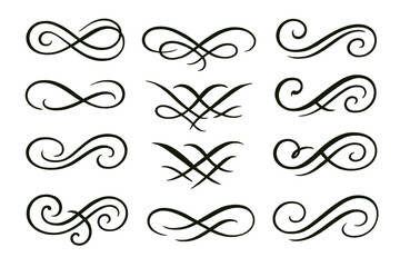 Aufkleber - Elegant decorative flourishes for graphic design projects showcased in a grid arrangement featuring various swirls and patterns