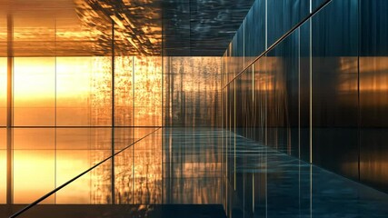 Poster - Sunlit reflections in modern glass corridor  dynamic motion and vibrant reflections