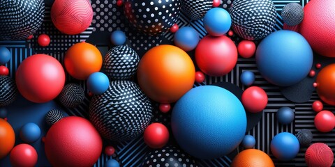 Fototapete - Abstract geometric shapes in red, blue, yellow, and black. Modern art design. Background image of 3D rendering geometric shape with vibrant color. Modern and creative artwork design. Poster. AIG51.