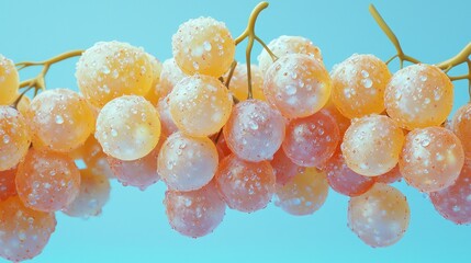 Wall Mural - grapes dew-covered grapes against a calming blue backdrop