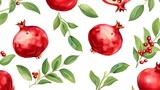 Elegant Seamless Pattern with Red Pomegranate and Green Leaves for Versatile Design Usage