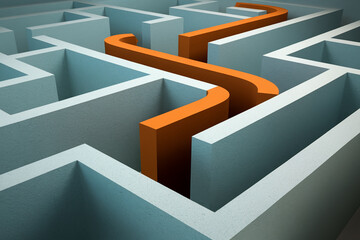 Poster - Orange path through light-blue maze, representing problem-solving, finding solution, or strategic thinking