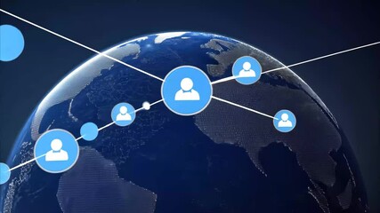  - Global network of connections depicted with illuminated paths across continents and countries at night, network of connections over globe with 6g text