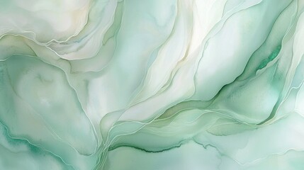 Poster - This artwork showcases a blend of soothing green and white hues, flowing gracefully across the canvas. The soft lines and organic shapes create a tranquil and serene atmosphere