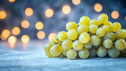 Wall Mural - ripe, green grapes sparkle with bokeh background lights