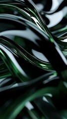 Fototapete - Dynamic green shapes flow smoothly, reflecting light and creating intriguing patterns. The interplay of shadows and highlights enhances the abstract formation, captivating attention.