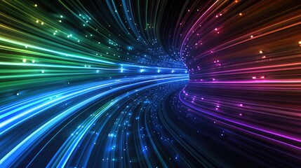 Poster - Dynamic light trails and colorful streams abstract digital art virtual space high-tech environment futuristic viewpoint
