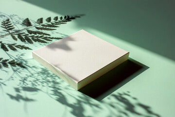 Aufkleber - White textured square on pale green background, fern shadow overlay, creating minimalist, serene scene, ideal for product display or branding mockup