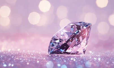Poster - Stunning purple diamond on sparkling surface with bokeh background