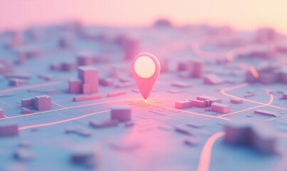 Poster - 3D city map with location pin highlighting specific area in vibrant colors