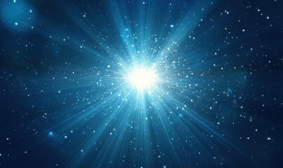 Poster - Bright cosmic explosion with radiant light beams and sparkling stars in deep space