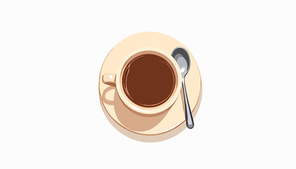 Poster - Coffee cup illustration with spoon on white background, minimalism