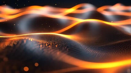 Wall Mural - Abstract glowing waves with warm colors in a dark background