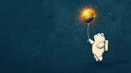 Wall Mural - bear holding balloon planet rocket