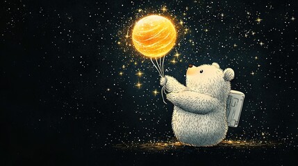 Wall Mural - painting of a bear reading while surrounded by a fiery glow