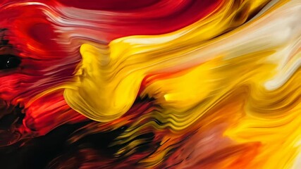 Poster - Vibrant red and yellow abstract painting: energetic flowing movement