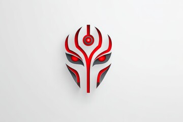 Poster - Abstract Red and White Mask Design - Stylized mask graphic with red accents on a white background. Modern, minimalist design ideal for branding or art