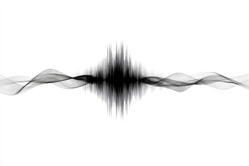 Poster - Abstract Sound Waveform Illustration - Abstract grayscale illustration of a sound wave, perfect for technology, music, or audio-related projects. Clean and modern design