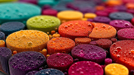 Poster - Macro shot of vibrant textured surface with colorful foam bubbles in a rainbow gradient, giving a tactile and bubbly effect
