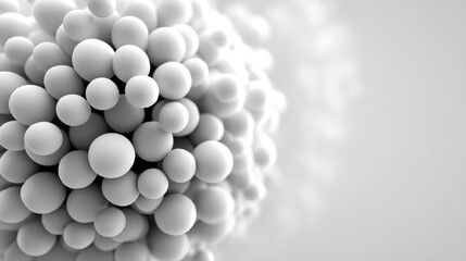 Poster - Abstract White Sphere Cluster - A cluster of white spheres symbolizes unity, connection, growth, complexity, and potential. The evokes a sense of scientific exploration or technological advancement