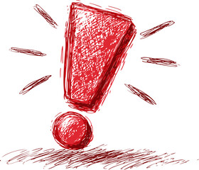 Poster - Red hand-drawn exclamation mark with sketchy lines symbolizing attention. Vector illustration