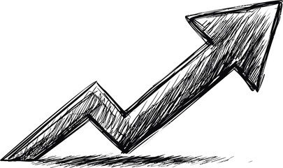 Poster - Black sketch style upward arrow conveying growth concept. Vector illustration