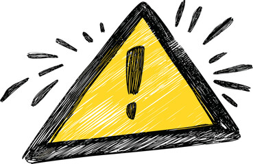 Poster - Yellow warning sign with exclamation mark and sketchy black outline. Vector illustration