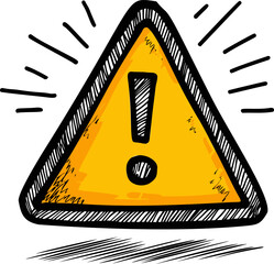 Aufkleber - Yellow warning sign with exclamation mark and sketched lines around. Vector illustration