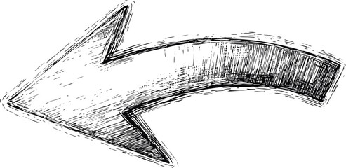 Poster - Black and white sketch of a large left-pointing arrow with textured lines. Vector illustration