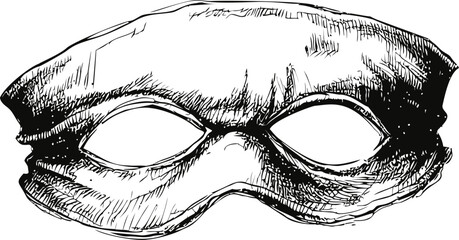Poster - Black and white sketch of an eye mask with detailed shading, illustration style. Vector illustration
