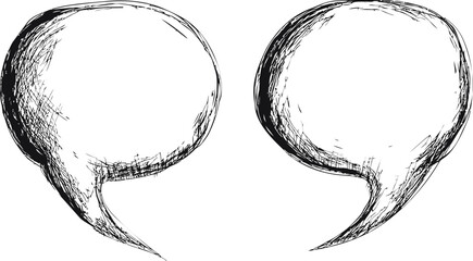 Poster - Black and white sketch of two speech bubbles sketched with texture. Vector illustration
