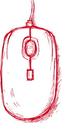Poster - Red sketch of a computer mouse, abstract line drawing. Vector illustration