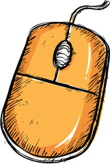 Fototapete - Orange sketch drawing of a computer mouse with black outlines. Vector illustration