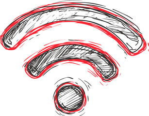 Leinwandbilder - Hand-drawn wifi signal icon with red and black sketch style lines. Vector illustration