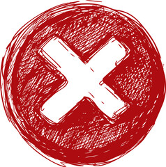 Poster - Red hand-drawn cross in a circle with sketchy scribbles and messy style. Vector illustration