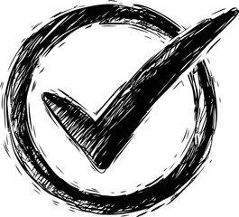 Poster - Black sketch style check mark in a circle, hand-drawn illustration. Vector illustration