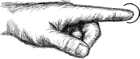 Poster - Pen sketch of a pointing hand with detailed line work illustration. Vector illustration
