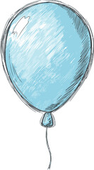Poster - Blue sketch of a balloon with shading and outlines. Vector illustration