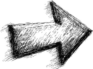 Poster - Black and white hand-sketched grunge style right arrow illustration. Vector illustration