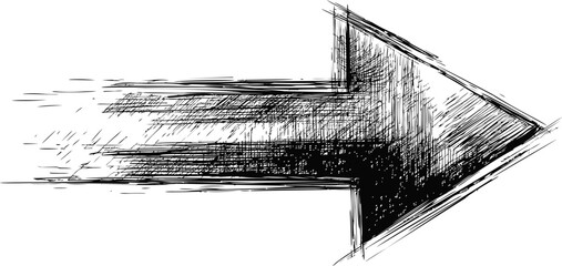 Poster - Hand-drawn sketch of a dynamic arrow with motion lines in black and white. Vector illustration