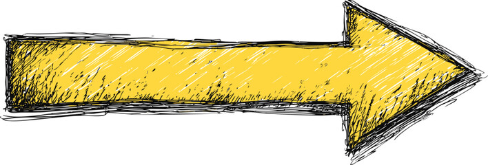 Poster - Yellow sketchy arrow pointing right, hand-drawn style. Vector illustration