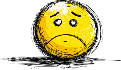 Aufkleber - Sad yellow emoticon with sketchy style and worried expression. Vector illustration