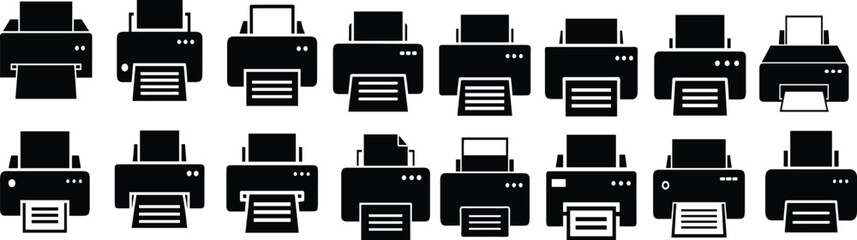 Aufkleber - printer Vector set in flat style with paper  clean black and white design. collection