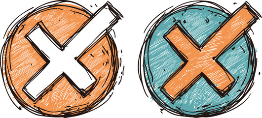 Aufkleber - Hand-drawn orange and blue crossed circles in sketch style art illustration. Vector illustration
