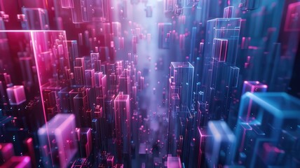 Poster - Abstract depiction of a digital network with blue and red lights. Digital artwork of glowing red electrical circuit or macro photo of motherboard. High-tech digital technology innovation. AIG53.