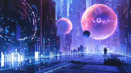 Poster - Abstract digital shape and particle technological cyber style design connecting become system shape of electronic designing. High tech scenery express mysterious pattern perfect for wallpaper. AIG53.