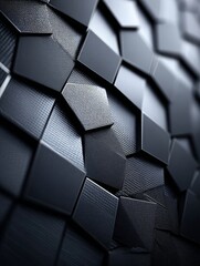 Poster - Dark Carbon Fiber Grid: Sharp Angles and Metallic Sheen - Abstract dark metallic texture, geometric shapes, sharp angles, carbon fiber pattern, industrial design. Symbolizes: technology, strength