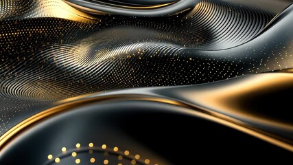Poster - Dynamic waves of black and gold reflect light in a futuristic abstract motion