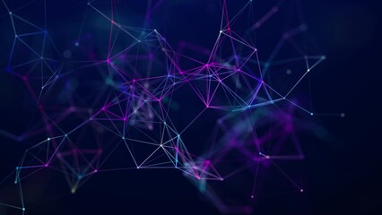 Leinwandbilder - Abstract polygonal space with connecting dots and lines. Dark background. Connection structure. 3d 	
