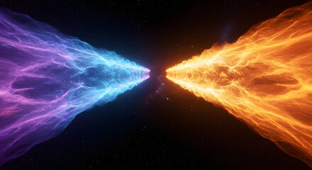 Poster - A cosmic clash of blue and orange nebulas in a star filled space creating an abstract effect